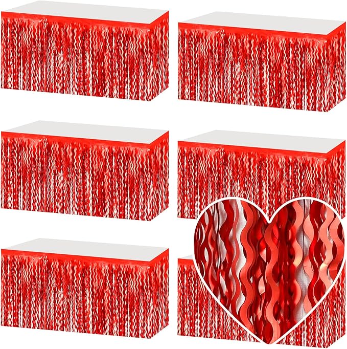 6 Pack 29x108 Inch Red Wave Foil Fringe Table Skirts Metallic Banner by Mebiornt