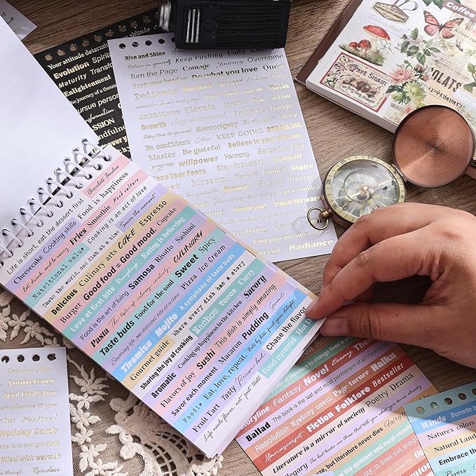 3000+ Pcs Word Stickers for Journaling, 50 Sheets Gold Foil Art Scrapbook Quote - Image 9