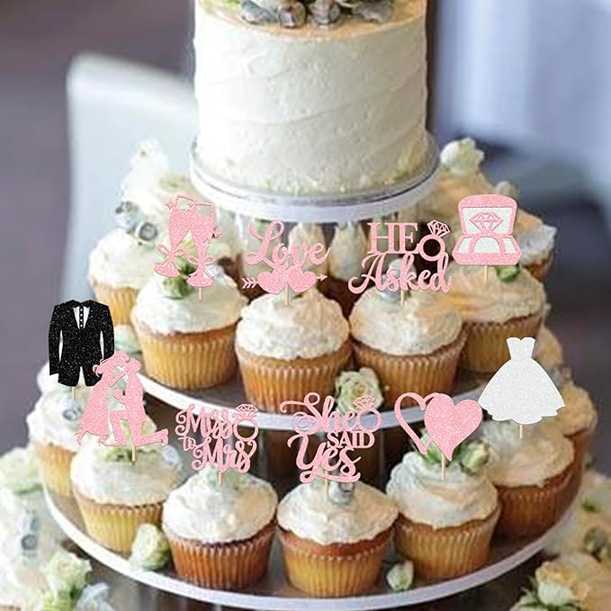 30 Pack Bride to be Cupcake Toppers Glitter Diamond Ring Love I Do Cupcake - Image 5