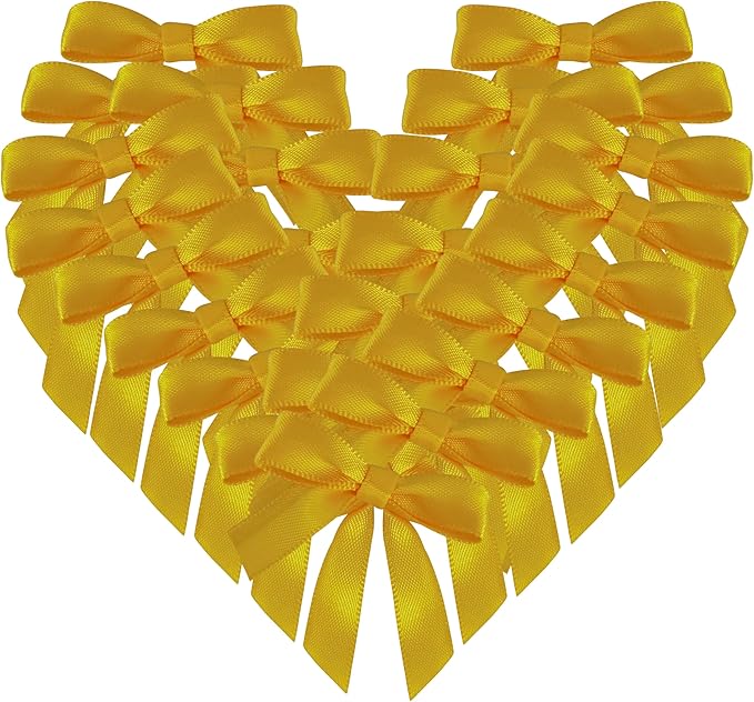 50pcs 1-1/2" Mini Yellow Satin Ribbon Bows Without Twist Ties by Micomon