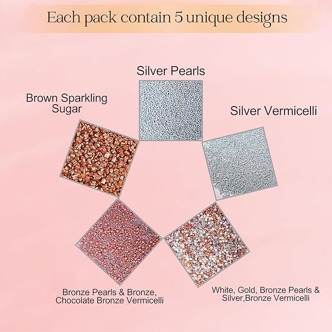 Confect-Rose Gold Edible Cake Sprinkles Mix – Pearl Dragees, Bronze Sparkling - Image 2