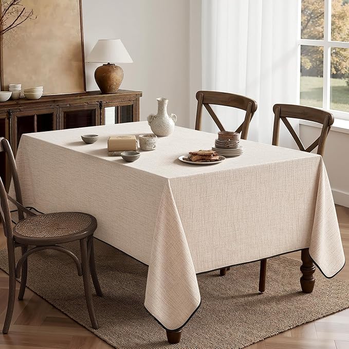 MIULEE Natural-Black Linen Tablecloth 60x84 Inch Rectangle Table Cloth - Image 6