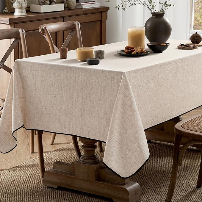 MIULEE Ivory-Black Linen Tablecloth 60x84 Inch Rectangle Table Cloth Waterproof - Image 5
