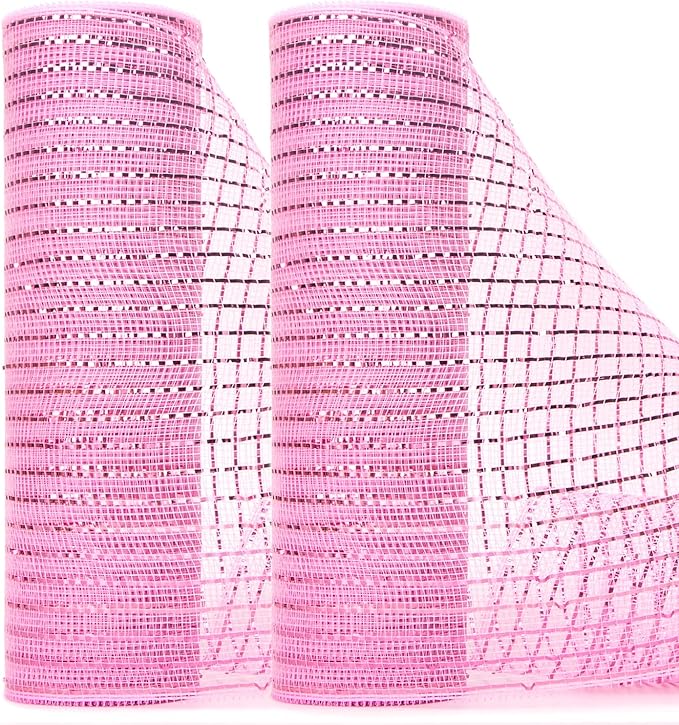 Ribbli 2 Rolls Light Pink Mesh Ribbon, 10 inch x 30 feet Each Roll, Metallic by Ribbli