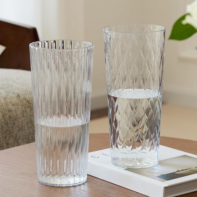2 Clear Crystal Plastic Flower Vase, 10.2" Acrylic Rose Bouquet Vases by Unknown