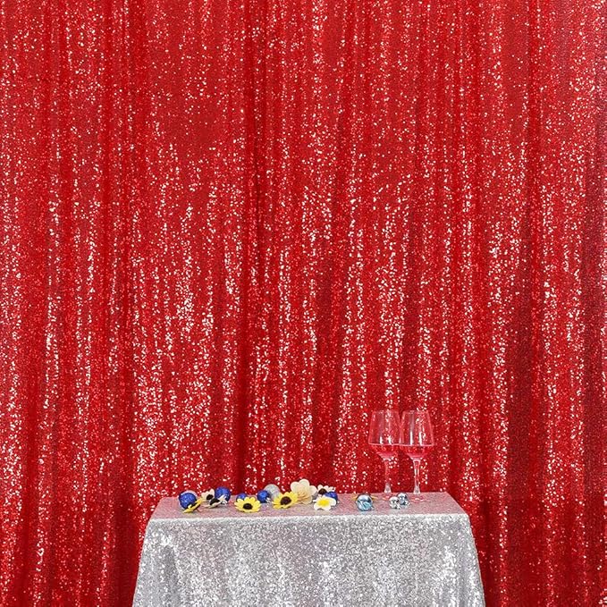 Eternal Beauty Red Sequin Backdrop, 8x8 Ft Glitter Background Curtains - Image 4