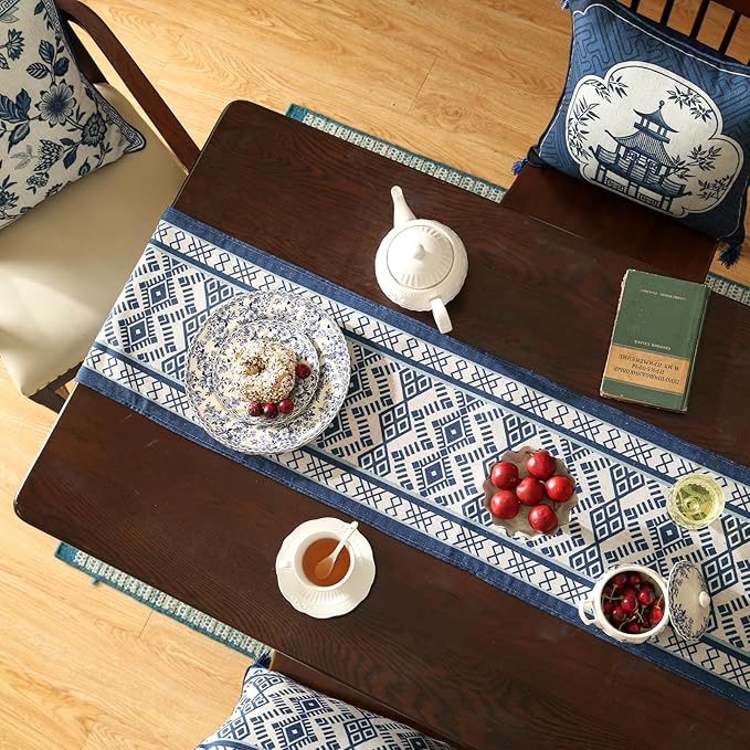 Chinoiserie Blue Stripe Cloth Runner - Image 6