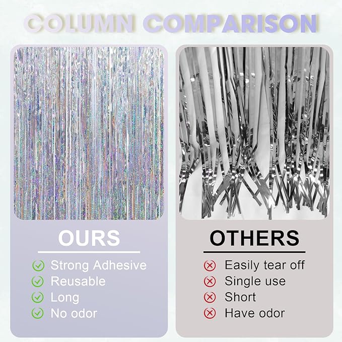 2 Pack Laser Silver Tinsel Foil Fringe Curtains, Metallic Tinsel Party - Image 5
