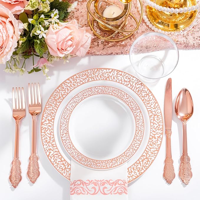 Festiva 350PCS Rose Gold Plastic Dinnerware Set - Image 7