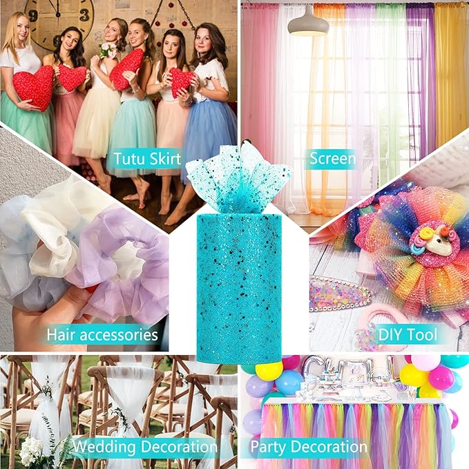 Glitter Tulle Rolls, 6” by 50 Yards Sparkling Tulle Spool Ribbon Sequin Tulle - Image 6