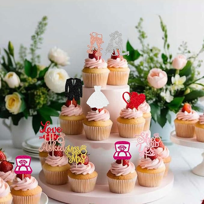 30 Pack Bride to be Cupcake Toppers Glitter Diamond Ring Love I Do Cupcake - Image 4