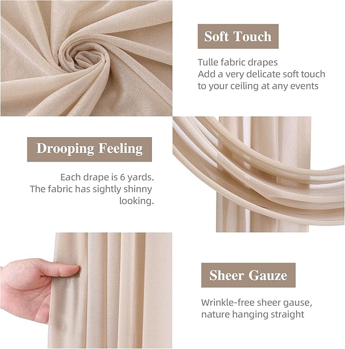 Wedding Arch Draping Fabric, 2 Panels 28" x 19Ft Deep Champagne Wedding Arch - Image 2