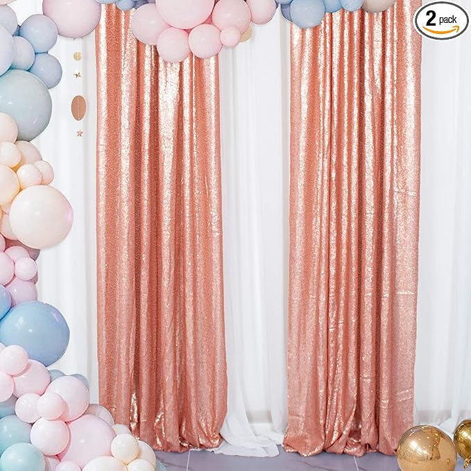 ShinyBeauty Sparkle Backdrop Curtain 2 Panels Set Sequin Photo Backdrop 2FTx8FT by ShinyBeauty