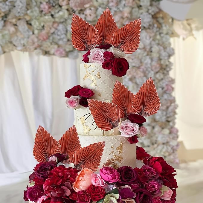 Ephlyn 6Pcs Paper Palm Leaves Fan Cake Toppers Palm Leaf Fan Cake Picks Craft - Image 5