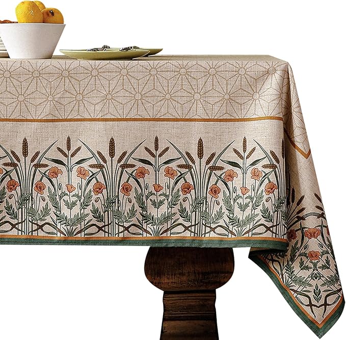 patdrea Designer Linen Rectangle Table Cloth, Vintage Anti-Wrinkle Durable by Welcometopatdrea