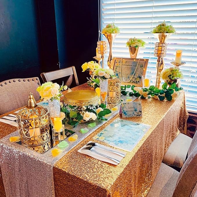 QueenDream Gold Table Cloth Party Decorations: Sequin Fabric 90x90 Inch Sparkle - Image 5