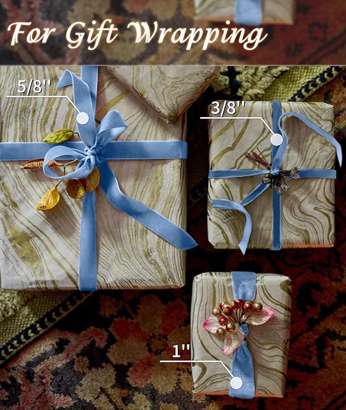 Light Blue Velvet Ribbon 5/8'' 25 Yards - Image 3