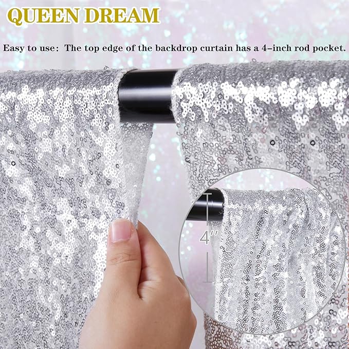 Silver Sequin Backdrop 2 Panels 2FTx8FT Christmas Party Backdrop Curtains - Image 6