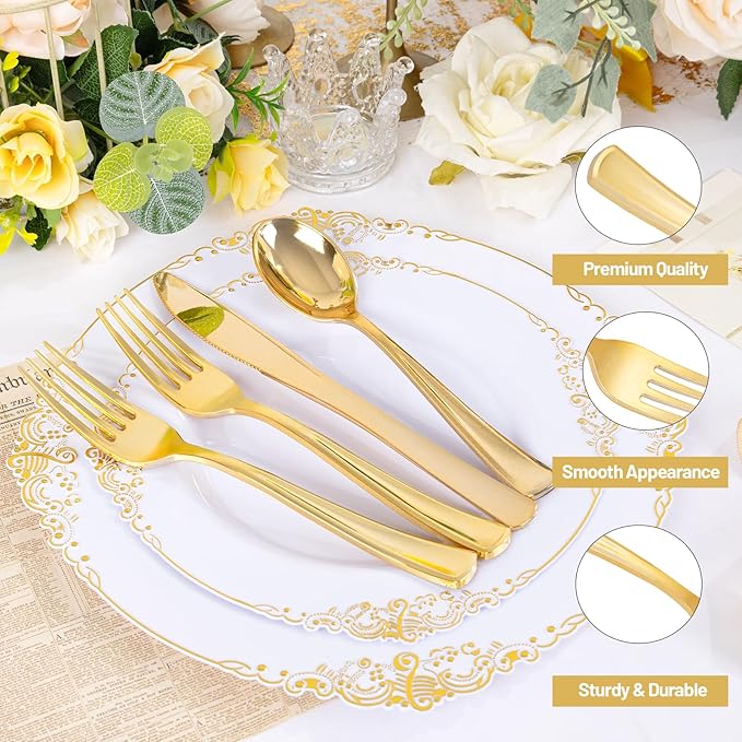 300 Pieces Gold Plastic Silverware - Image 3