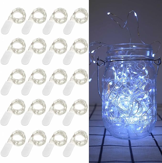 20 Pack Fairy Lights Battery Operated, 6.6ft 20 LED Mason Jar Lights Silver by Decorman