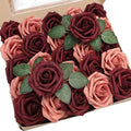 Floroom Artificial Flowers 25pcs Real Looking Burgundy & Pinky Cedar Foam Fake by Floroom