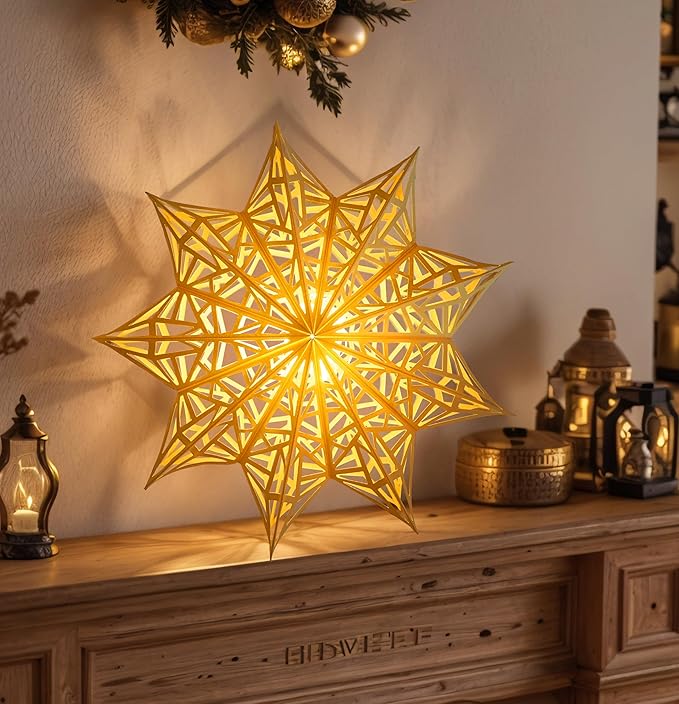 5Pcs Christmas Paper Snowflake Lanterns, Large Christmas Paper Star Lanterns - Image 8