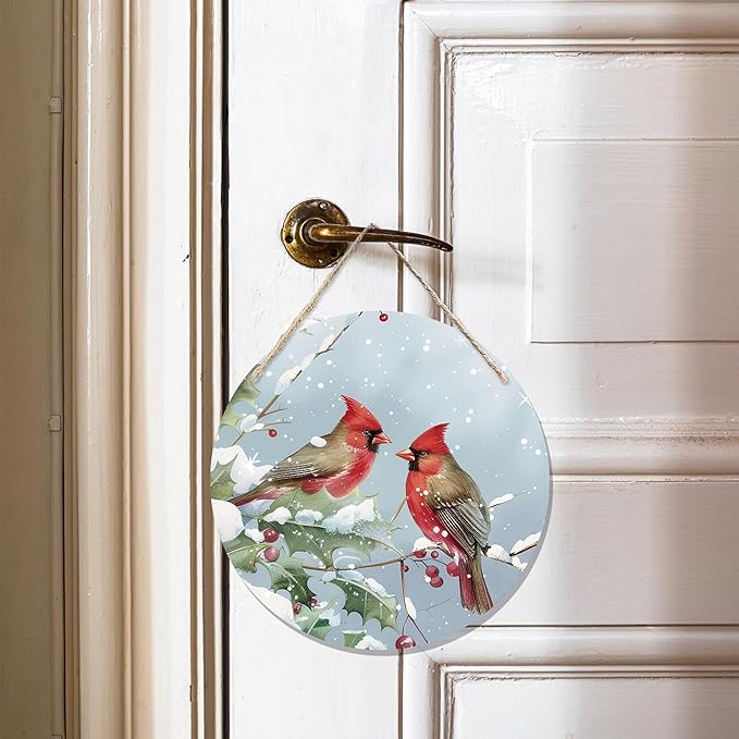 CGBHW Winter Christmas Cardinal Birds Wooden Sign, Winter Branches Berry - Image 2
