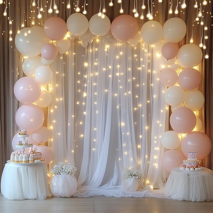 Tulle Backdrop Curtain with Lights String 20 X 10FT White Sheer Tulle Backdrop - Image 5