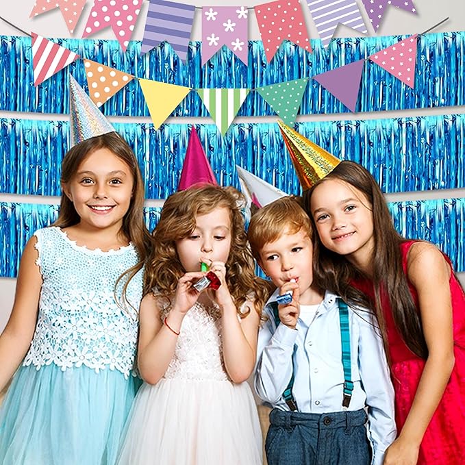 4 Pack 10 Ft Lake Blue Foil Fringe Garland Metallic Streamers Tinsel Banner - Image 5
