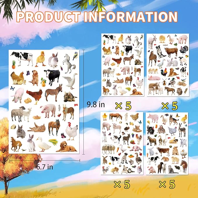 Farm Animals Stickers 720 Count Farm Animal Barnyard Cow Sheep Chicken Stickers - Image 4