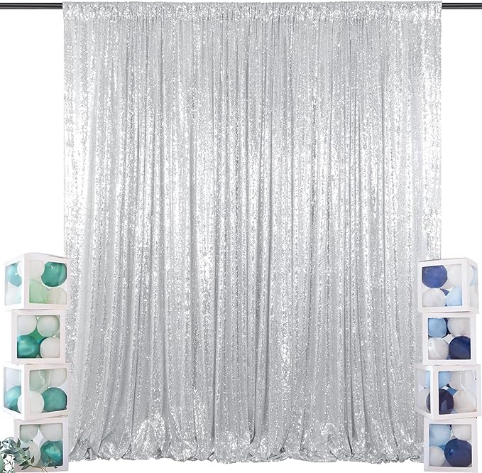 ShinyBeauty Sequin Curtain-Backdrop-5FTx10FT-Silver-Sequin Fabric Photo Booth by ShinyBeauty