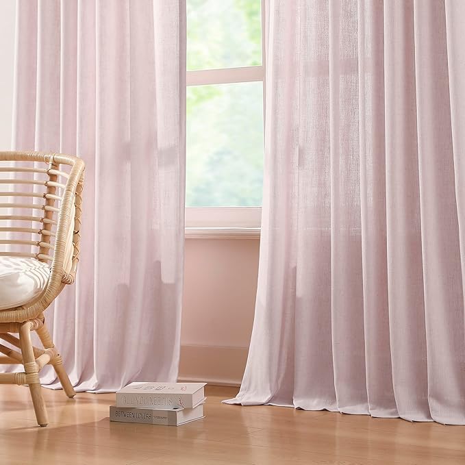 Vision Home Soft Pink Pinch Pleated Semi Sheer Curtains Textured Linen Blended - Image 3