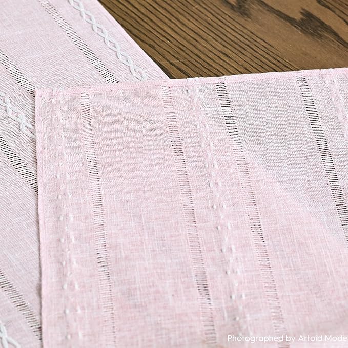 Artoid Mode Pink Rustic Cotton Linen Table Runner, Seasonal Embroidered Hollow - Image 7