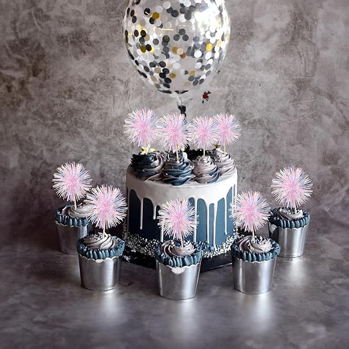 Ephlyn 30Pcs Foil Firework Cupcake Toppers Happy Birthday Cake Toppers Tinsel - Image 7