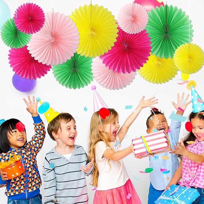 24 Pcs Colorful Paper Fans Party Hanging Decorations Rainbow Classroom Wall - Image 5