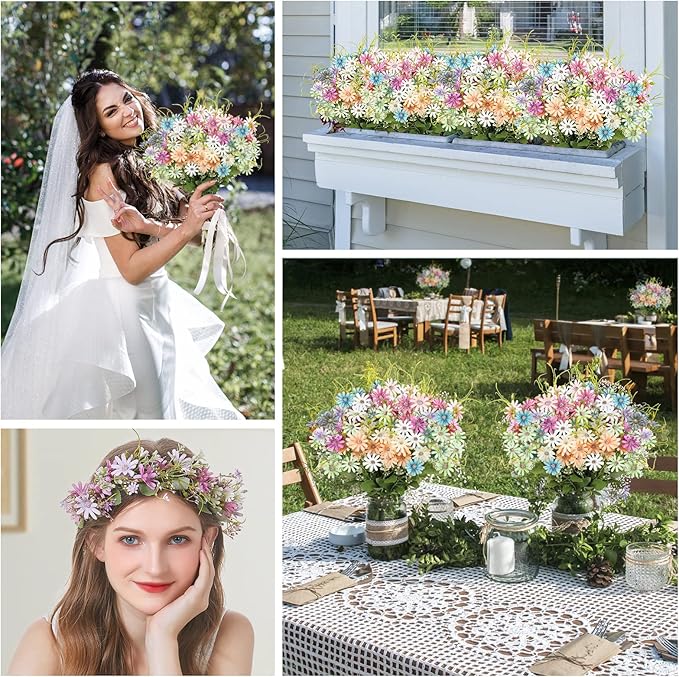 AmyHomie 6 Bundles Wildflowers Fake Daisy Outdoor Artificial Flowers UV - Image 5