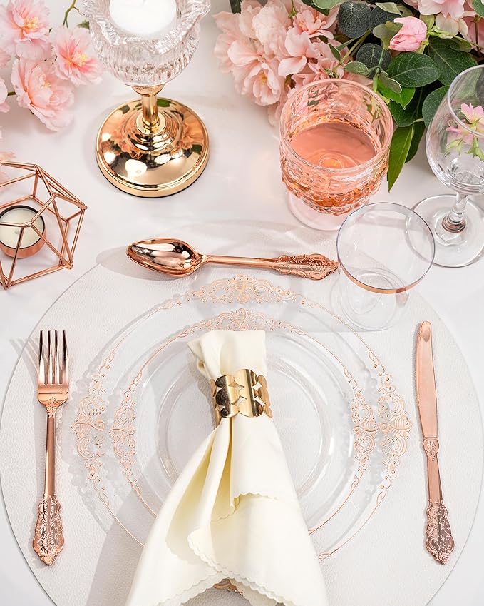 Nervure 350PCS Rose Gold Plastic Plates - Image 4