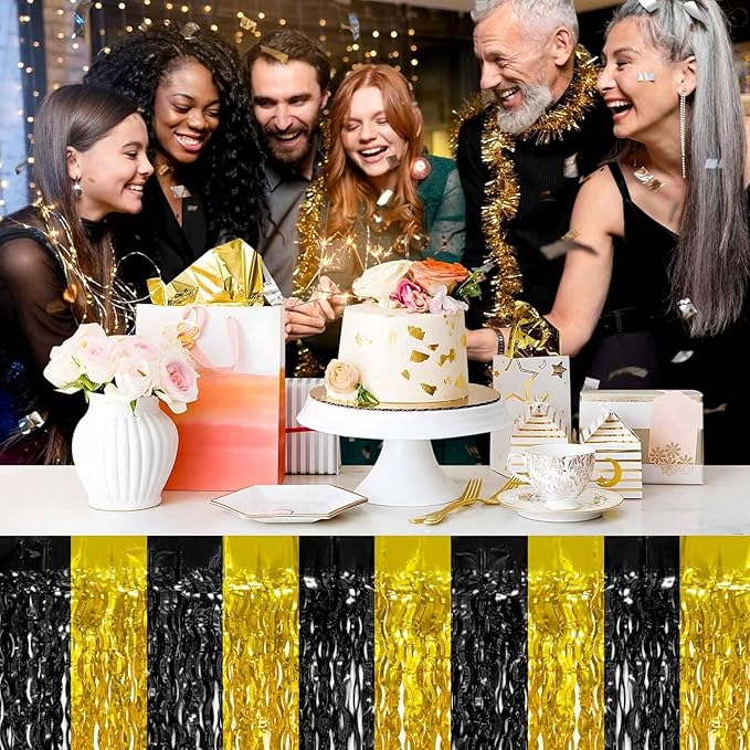 4P Wavy Metallic Tinsel Foil Fringe Table Skirts - Image 3