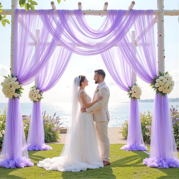 Wedding Arch Draping Fabric Backdrop 2 Panel 60" x 26Ft Purple Arch Drapes - Image 4