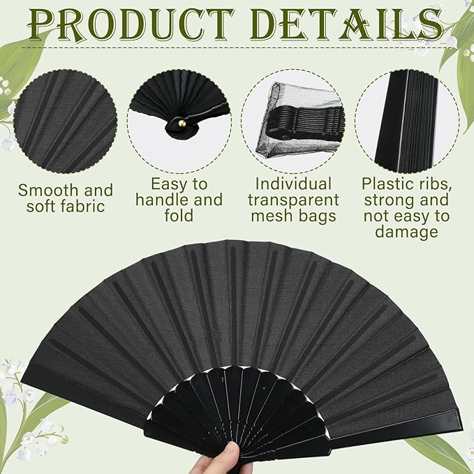 Wenqik 80 Pcs Wedding Folding Hand Fans Bulk Silk Fabric Chinese Handheld - Image 4