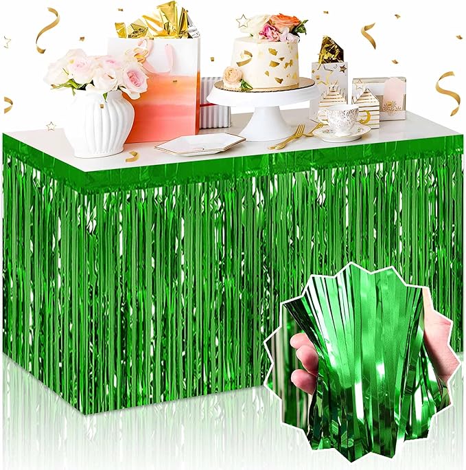 3 Pack 29 x108 Inch Green Foil Fringe Table Skirts Metallic Banner by LANTIANCHEN