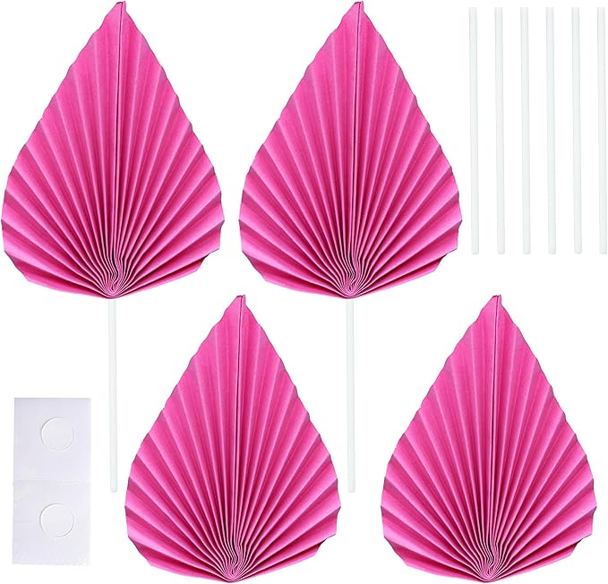 Gyufise 6Pcs Paper Palm Fan Cake Topper Palm Spear Leaves Fan Cake Pick - Image 3