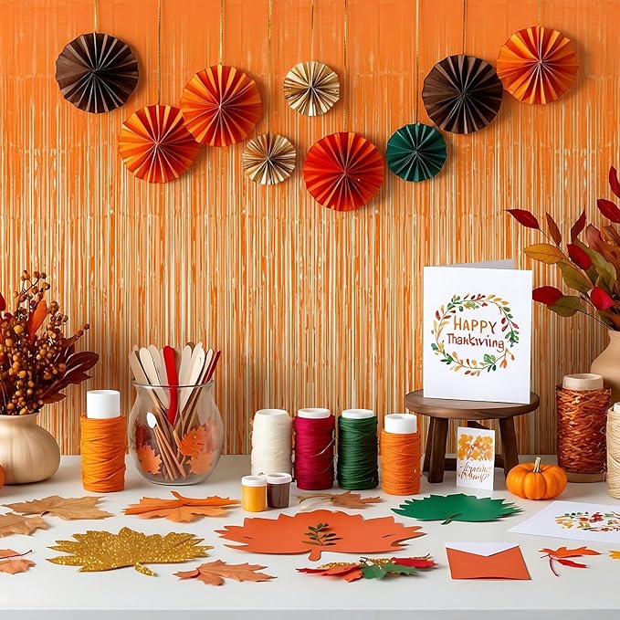 10 Pack Orange Foil Curtain Backdrop 3.2ft x 8.2ft Macaron Tinsel Foil Fringe - Image 7