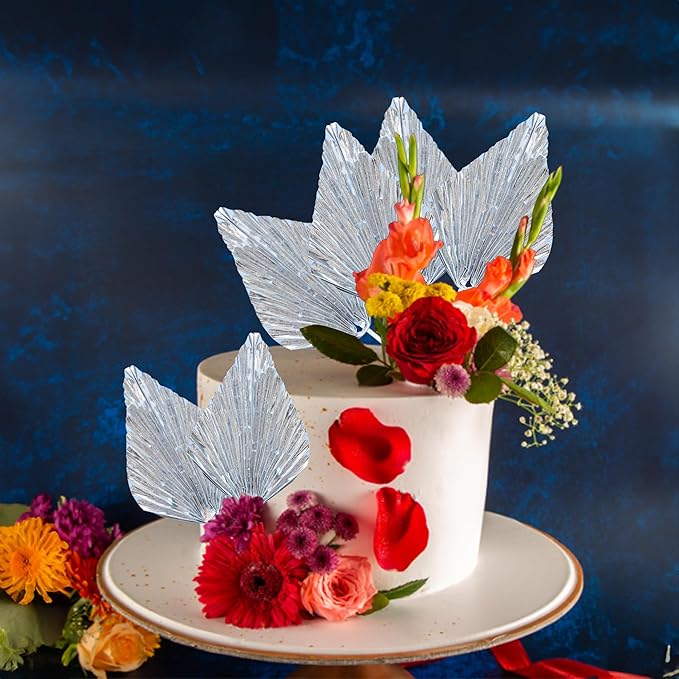 Gyufise 6Pcs Paper Palm Fan Cake Topper Palm Leaf Fan Cake Pick - Image 5