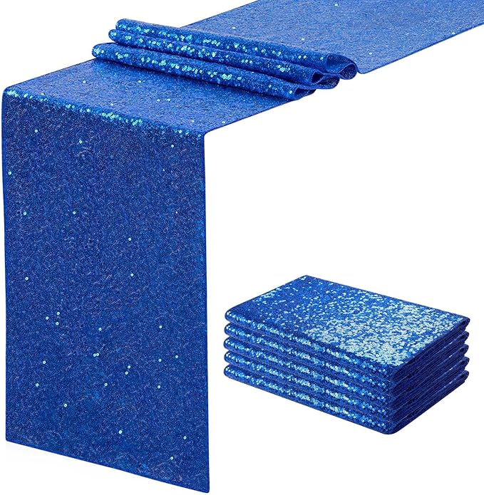 Sequin Table Runners 5 Pieces Royal Blue Table Runners 12x72 Inch Glitter by SoarDream