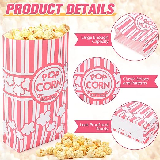 200 Pcs Paper Popcorn Bags Bulk 2 oz Large Flat Bottom Boxes Red and White - Image 6