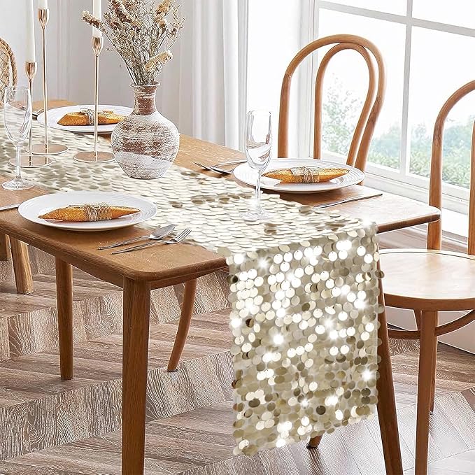 VHH Sequin Table Runner 12 x 108 inches Champagne Table Runner, Glitter Runner - Image 3
