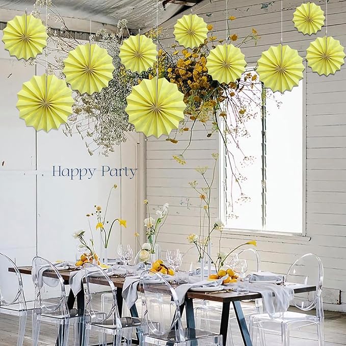 Yellow Hanging Paper Fans, Color Party Decorations, Bee Themed Classroom Decor - Image 4