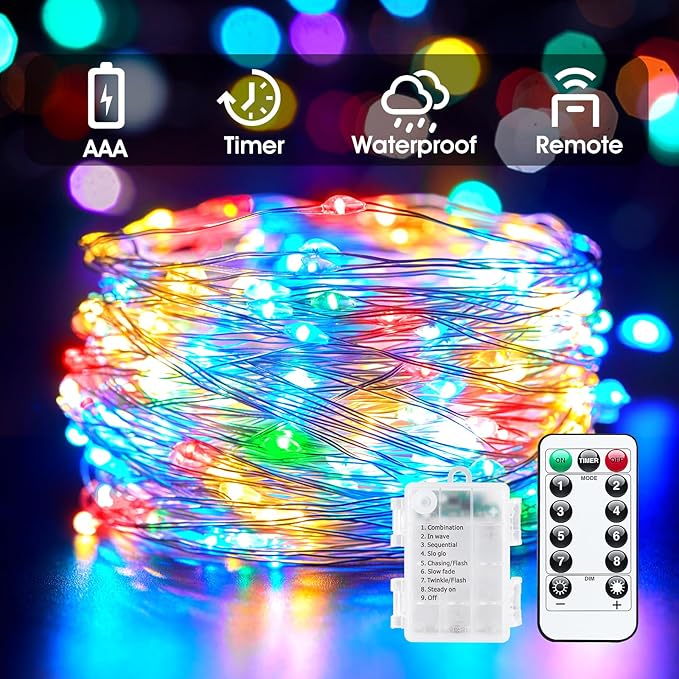 Minetom 66Ft 200 LED Outdoor String Lights, Fairy Lights Battery Operated - Image 2
