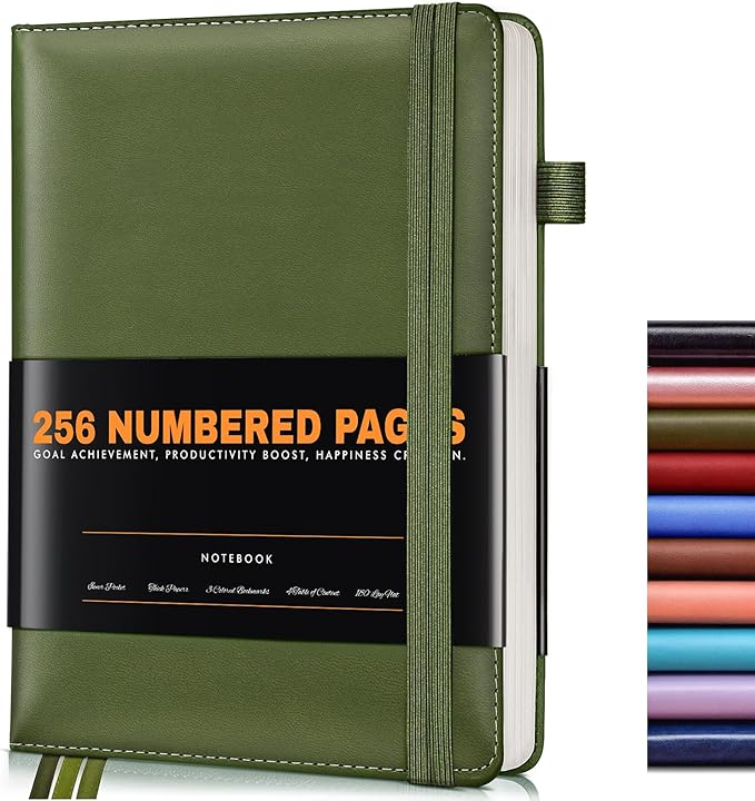 Lined Journal Notebook for Women Men, 256 Numbered Pages Hardcover Leather by Unknown